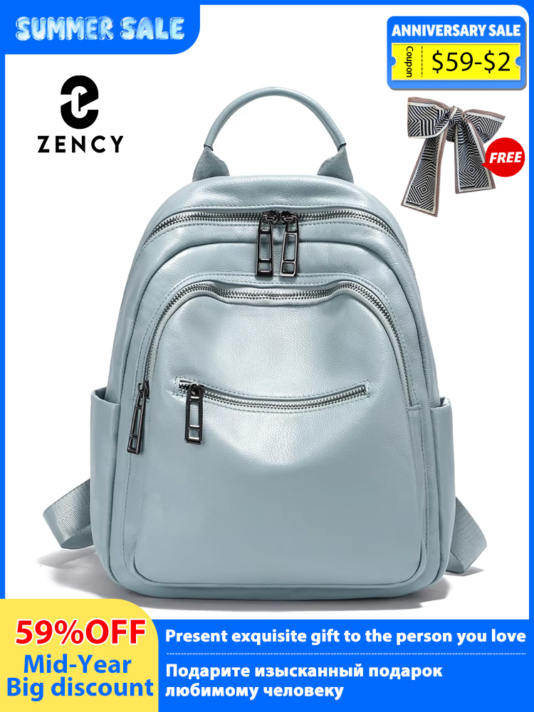 Genuine Leather Backpack - Zency Lake Blue Genuine Leather Backpack