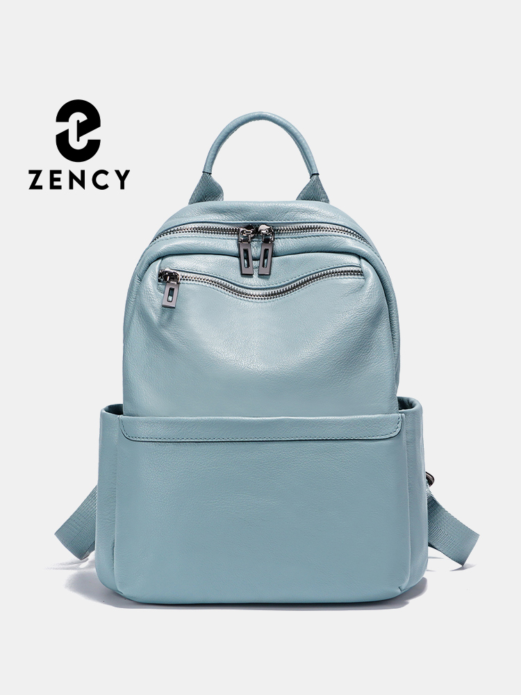 Genuine Leather Backpack - Zency Women's Blue Soft Leather Backpack