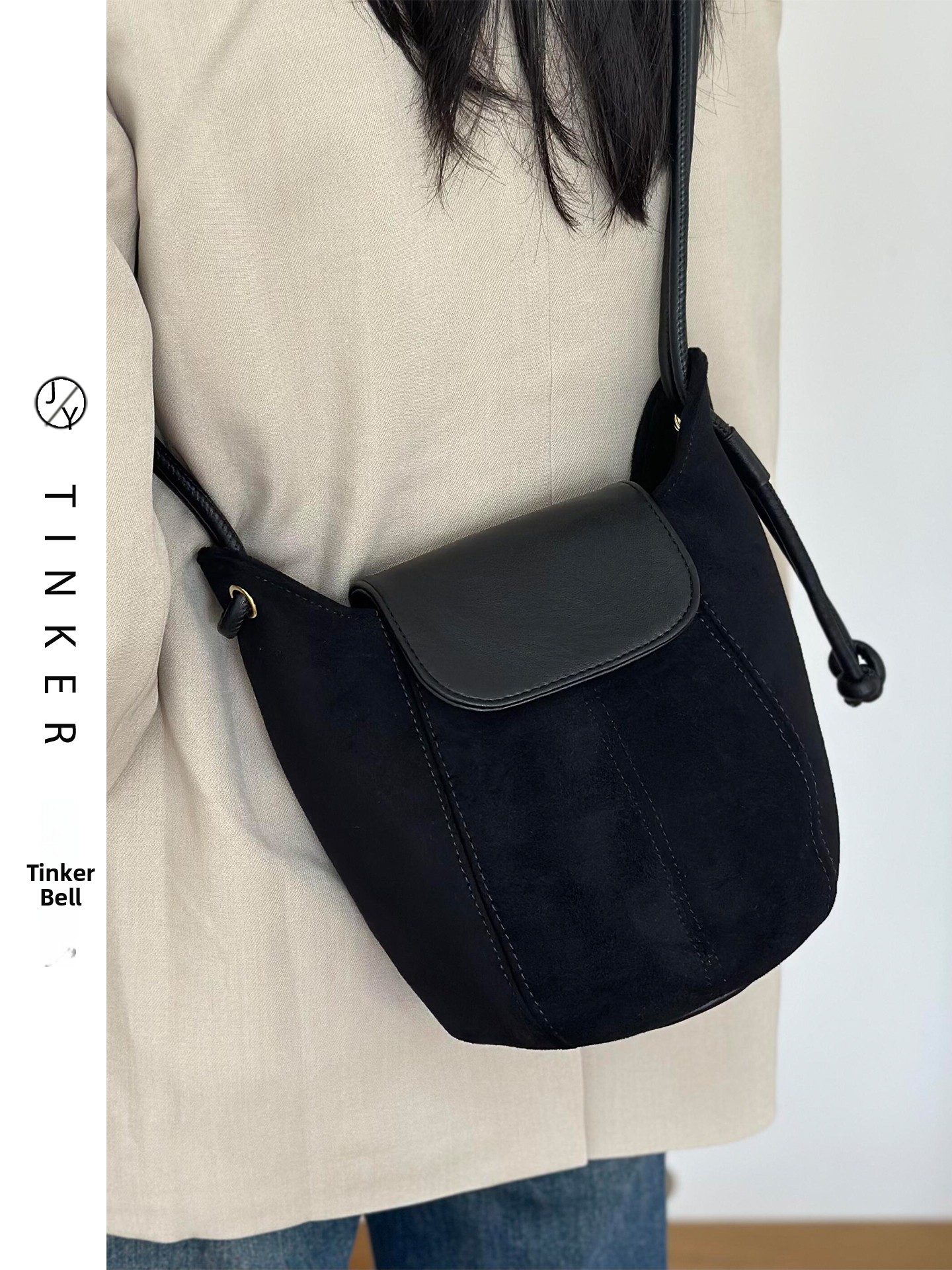 Luxury Bags For Young Women - Bla Suede Pumpkin aped Women's oulder